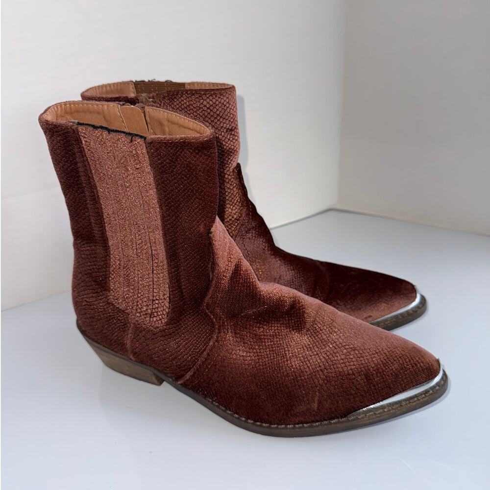 ARIDER GIRL western metallic velvet side zip pointed toe booties 8
